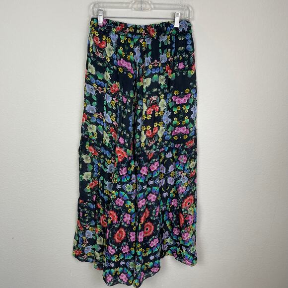 Johnny Was Black Floral Pull on Wide Leg Ruffle Pants XS - Picture 5 of 7